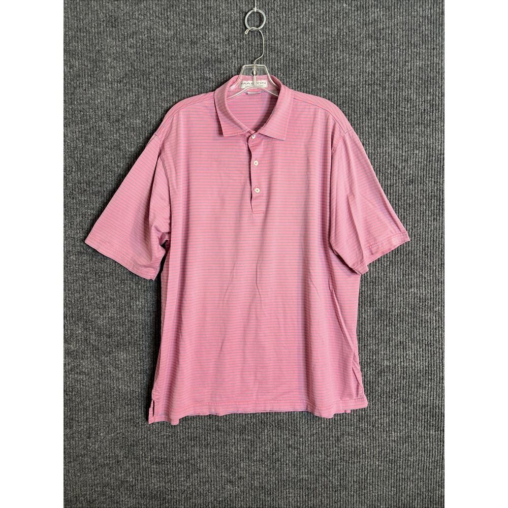 Martin Mens Polo Shirt Size XL Pink Striped Preppy Golf Pima Cotton Short Sleeve